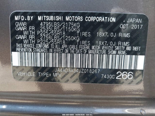 Продаж на аукціоні авто 2018 Mitsubishi Outlander Le, vin: JA4AD3A34JZ018267, номер лоту: 44814880