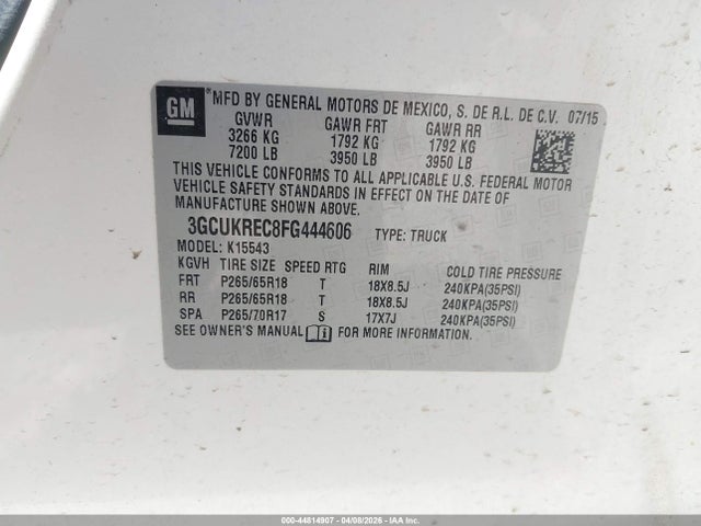 2015 Chevrolet Silverado 1500 1lt მანქანა იყიდება აუქციონზე, vin: 3GCUKREC8FG444606, აუქციონის ნომერი: 44814907