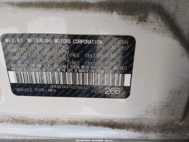 Продаж на аукціоні авто 2017 Mitsubishi Outlander Se, vin: JA4AD3A37HZ065321, номер лоту: 44814910