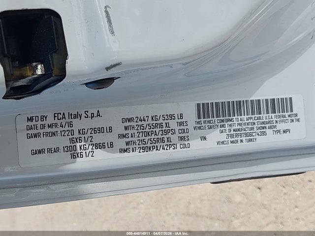 44814911 :رقم المزاد ، ZFBERFBT9G6C74395 vin ، 2016 Ram Promaster City Tradesman Slt مزاد بيع