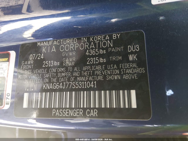Продаж на аукціоні авто 2025 Kia K5 Gt-line, vin: KNAG64J77S5311041, номер лоту: 44814914