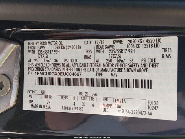 Продажа на аукционе авто 2014 Ford Escape Se, vin: 1FMCU0GX0EUC04667, номер лота: 44814923