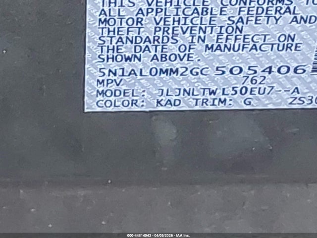 Aukcja sprzedaży 2016 Infiniti Qx60, vin: 5N1AL0MM2GC505406, numer aukcji: 44814943