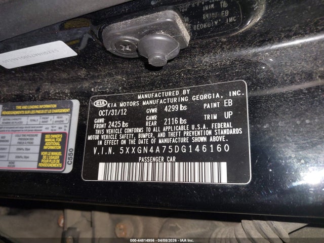 44814956 :رقم المزاد ، 5XXGN4A75DG146160 vin ، 2013 Kia Optima Ex مزاد بيع