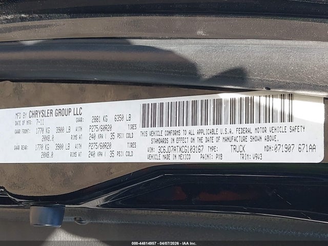 Продажа на аукционе авто 2012 Ram 1500 St, vin: 3C6JD7ATXCG103167, номер лота: 44814957