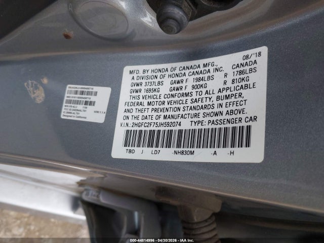 Honda CIVIC EX 2018 2HGFC2F75JH592074 Image 9
