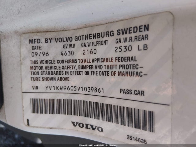 Продаж на аукціоні авто 1997 Volvo 960, vin: YV1KW9605V1039861, номер лоту: 44815072