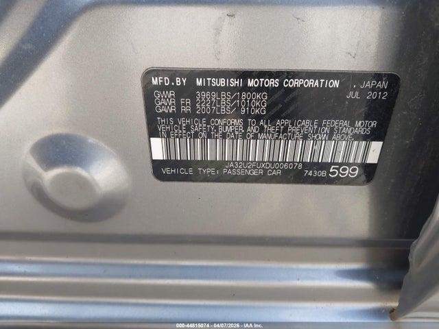 Продаж на аукціоні авто 2013 Mitsubishi Lancer Es, vin: JA32U2FUXDU006078, номер лоту: 44815074