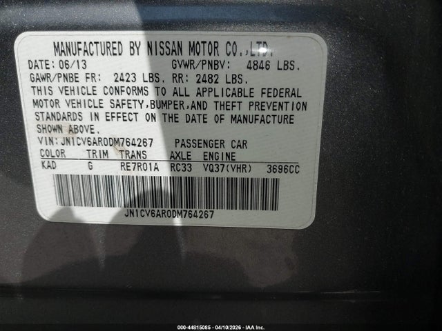 Aukcja sprzedaży 2013 Infiniti G37x, vin: JN1CV6AR0DM764267, numer aukcji: 44815085