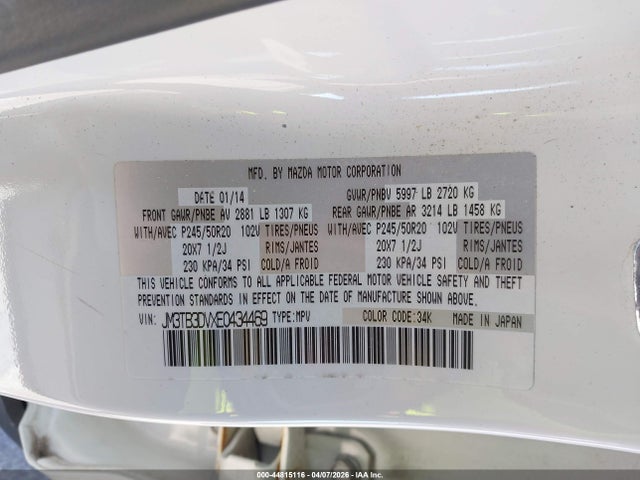 Продаж на аукціоні авто 2014 Mazda Cx-9 Grand Touring, vin: JM3TB3DVXE0434469, номер лоту: 44815116