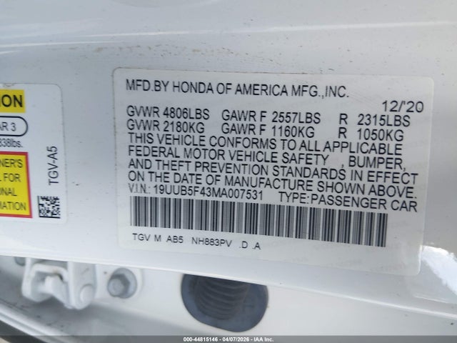 Продажа на аукционе авто 2021 Acura Tlx Technology Package, vin: 19UUB5F43MA007531, номер лота: 44815146
