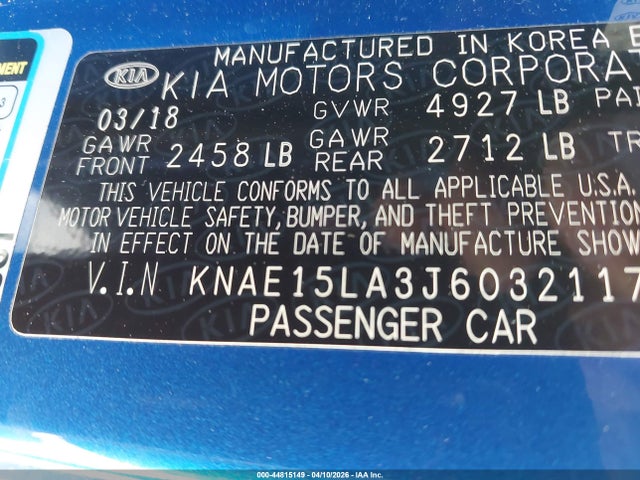 Продажа на аукционе авто 2018 Kia Stinger, vin: KNAE15LA3J6032117, номер лота: 44815149