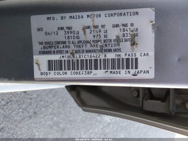 2012 Mazda Mazda3 I Touring მანქანა იყიდება აუქციონზე, vin: JM1BL1L81C1642278, აუქციონის ნომერი: 44815179