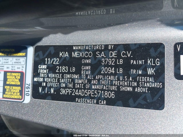 Продажа на аукционе авто 2023 Kia Forte Lxs, vin: 3KPF24AD5PE571806, номер лота: 44815184