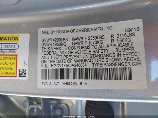 1HGCV1F54JA246084 Honda Accord Ex-l