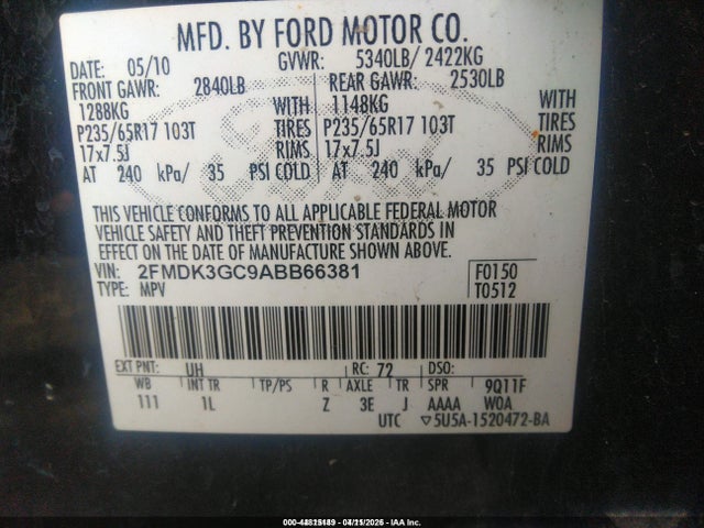 Продаж на аукціоні авто 2010 Ford Edge Se, vin: 2FMDK3GC9ABB66381, номер лоту: 44815189