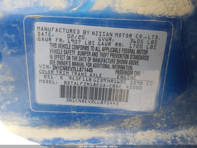 3N1CN8EV2LL871445 Nissan Versa Sv Xtronic Cvt