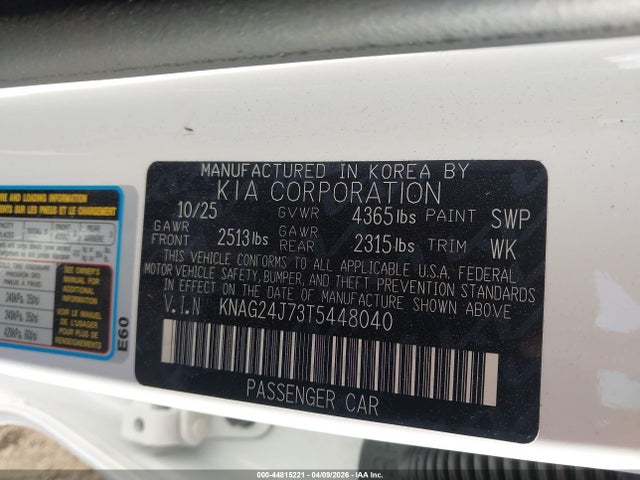Aukcja sprzedaży 2026 Kia K5 Lxs Fwd, vin: KNAG24J73T5448040, numer aukcji: 44815221