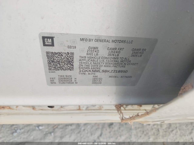 Продажа на аукционе авто 2019 Gmc Acadia Slt-1, vin: 1GKKNMLS8KZ218950, номер лота: 44815223