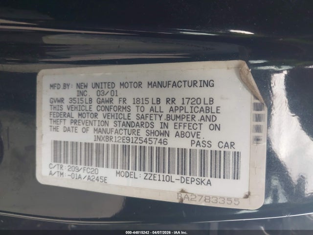 2001 TOYOTA COROLLA 1NXBR12E91Z545746 Photo 8