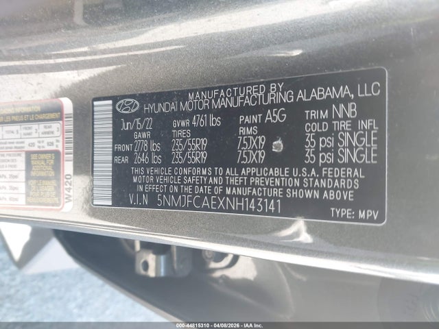 Продаж на аукціоні авто 2022 Hyundai Tucson Sel, vin: 5NMJFCAEXNH143141, номер лоту: 44815310
