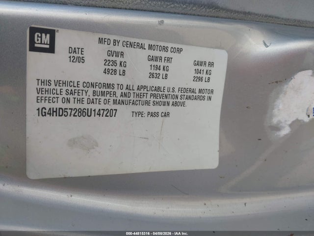 Продажа на аукционе авто 2006 Buick Lucerne Cxl, vin: 1G4HD57286U147207, номер лота: 44815316
