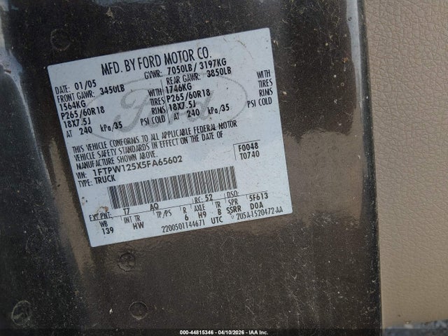 2005 FORD F-150 1FTPW125X5FA65602 Photo 8