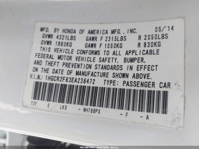 Honda Accord Ex-l 2014 1HGCR2F83EA238472 Image 9
