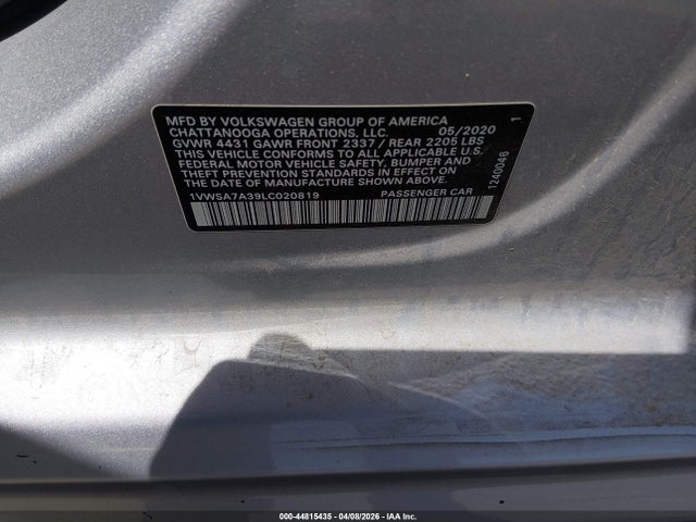 2020 Volkswagen Passat 2.0t Se მანქანა იყიდება აუქციონზე, vin: 1VWSA7A39LC020819, აუქციონის ნომერი: 44815435