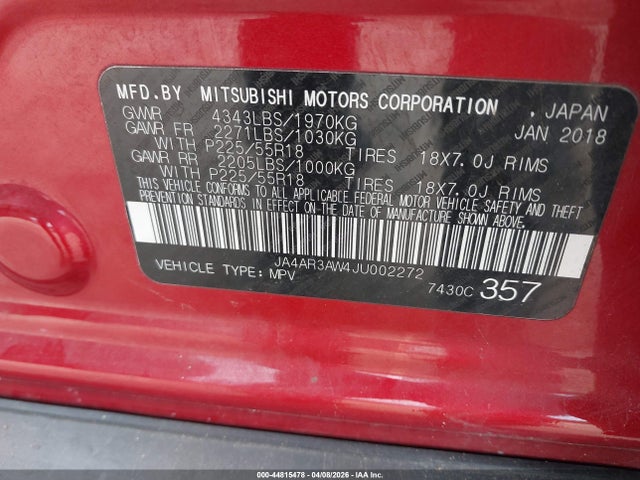 44815478 :رقم المزاد ، JA4AR3AW4JU002272 vin ، 2018 Mitsubishi Outlander Sport 2.4 Se مزاد بيع