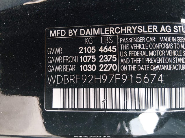 Aukcja sprzedaży 2007 Mercedes-benz C 280 Luxury 4matic, vin: WDBRF92H97F915674, numer aukcji: 44815502