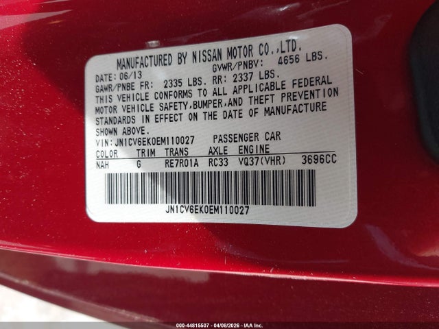 44815507 :رقم المزاد ، JN1CV6EK0EM110027 vin ، 2014 Infiniti Q60 Journey مزاد بيع