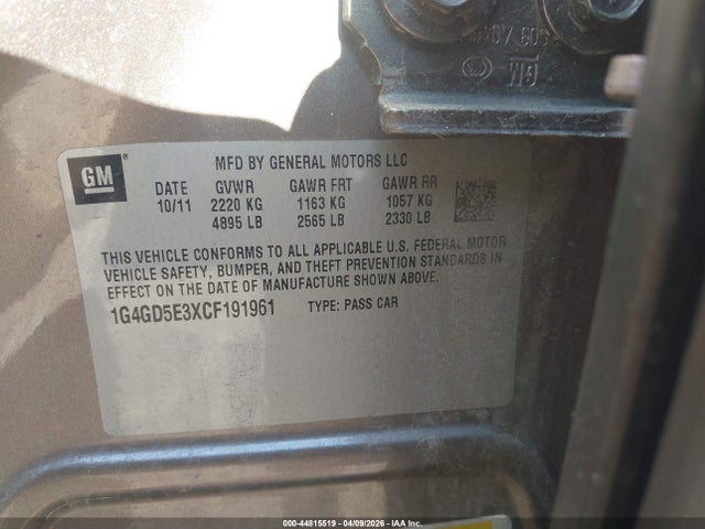 Aukcja sprzedaży 2012 Buick Lacrosse Premium 1 Group, vin: 1G4GD5E3XCF191961, numer aukcji: 44815519