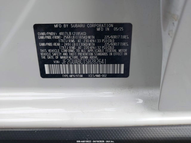 Aukcja sprzedaży 2025 Subaru Crosstrek, vin: JF2GUABC1SH282641, numer aukcji: 44815522