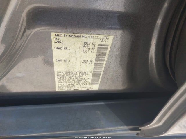 44815552 :رقم المزاد ، 1N4AL3AP3HC490510 vin ، 2017 Nissan Altima 2.5 S مزاد بيع