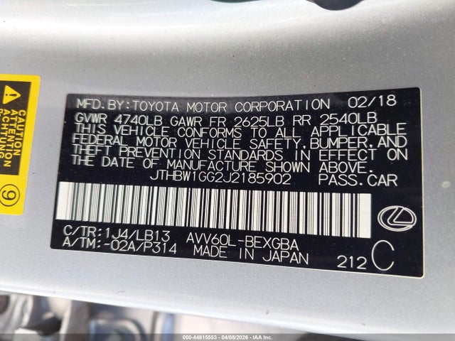 Продажа на аукционе авто 2018 Lexus Es 300h, vin: JTHBW1GG2J2185902, номер лота: 44815553
