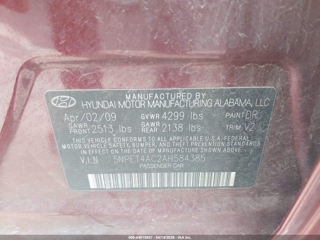 2010 HYUNDAI SONATA 5NPET4AC2AH584385 Photo 8