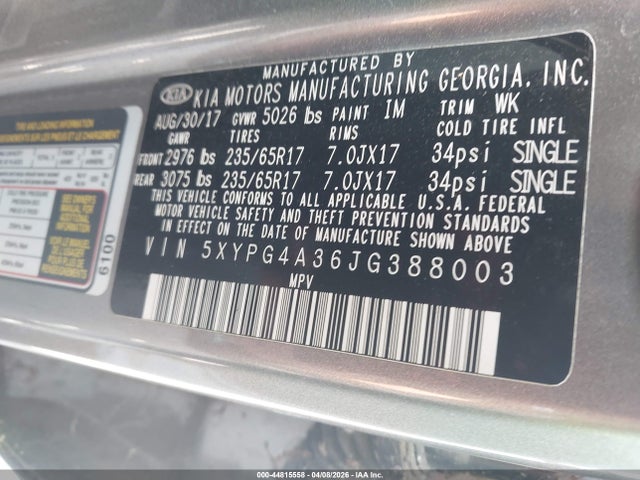 2018 KIA SORENTO 5XYPG4A36JG388003 Photo 8