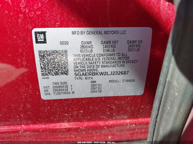 2020 Buick Enclave Fwd Essence მანქანა იყიდება აუქციონზე, vin: 5GAERBKW2LJ232687, აუქციონის ნომერი: 44815583