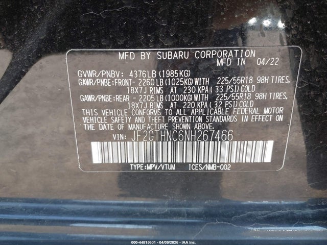 Продаж на аукціоні авто 2022 Subaru Crosstrek Limited, vin: JF2GTHNC6NH267466, номер лоту: 44815601