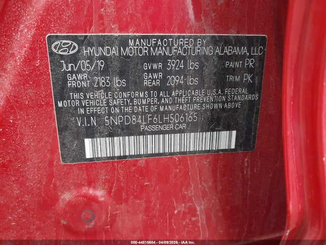 44815604 :رقم المزاد ، 5NPD84LF6LH506165 vin ، 2020 Hyundai Elantra Sel مزاد بيع
