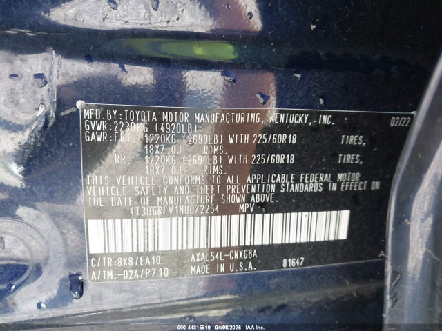 4T3D6RFV1NU072254 Toyota Rav4 Hybrid Limited