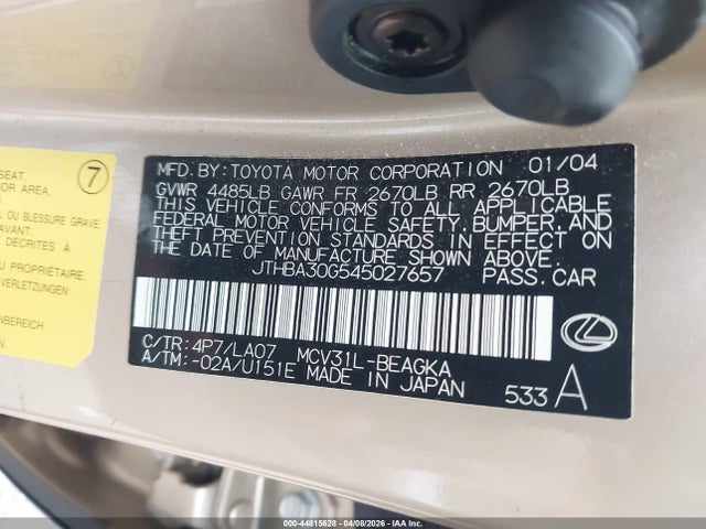 2004 LEXUS ES 330 JTHBA30G545027657 Photo 8