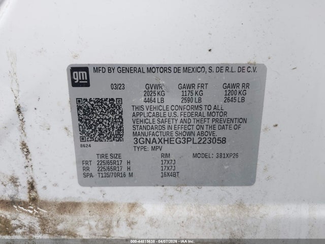 44815638 :رقم المزاد ، 3GNAXHEG3PL223058 vin ، 2023 Chevrolet Equinox Fwd Ls مزاد بيع