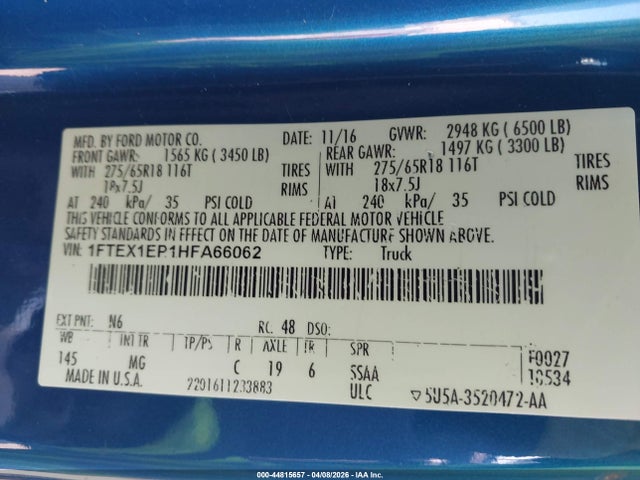 Aukcja sprzedaży 2017 Ford F-150 Xlt, vin: 1FTEX1EP1HFA66062, numer aukcji: 44815657