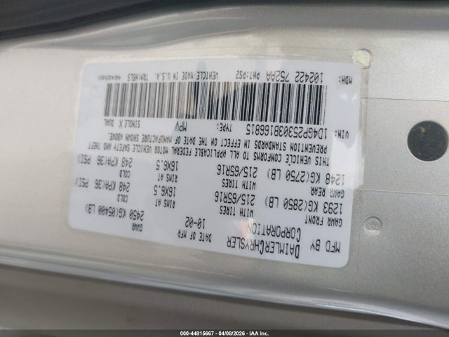 2003 Dodge Caravan Se მანქანა იყიდება აუქციონზე, vin: 1D4GP25303B166815, აუქციონის ნომერი: 44815667