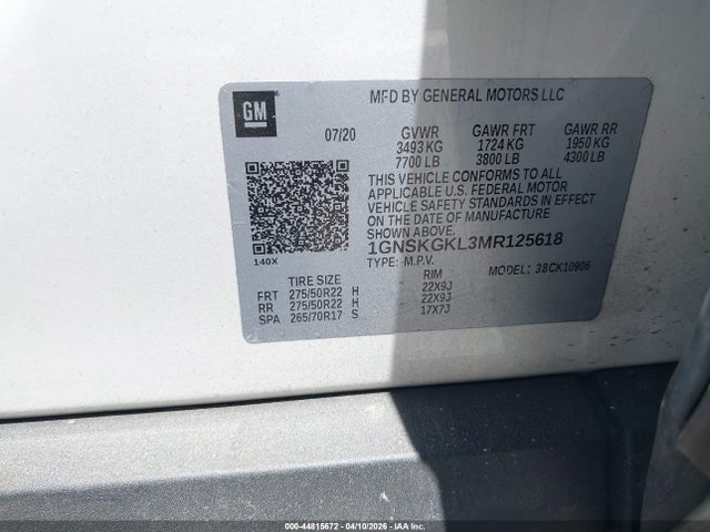 1GNSKGKL3MR125618 Chevrolet Suburban 4wd High Country