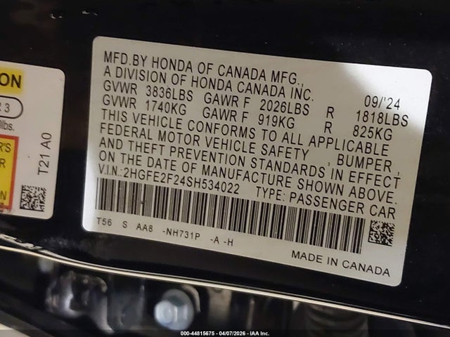 2025 HONDA CIVIC 2HGFE2F24SH534022 Photo 8