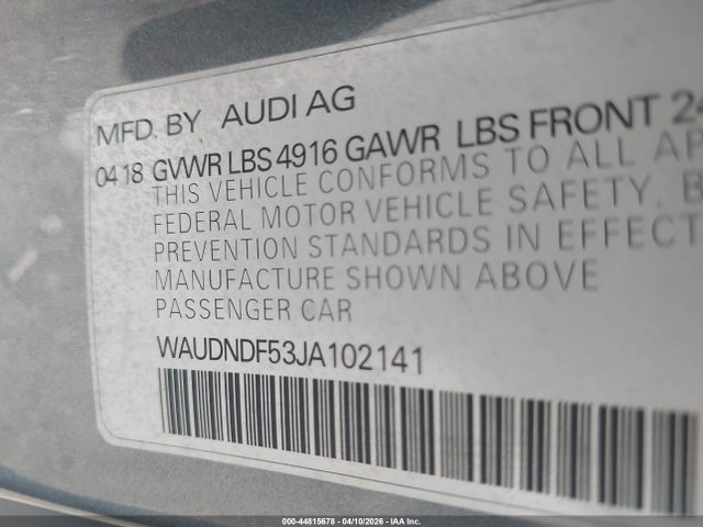 2018 Audi A5 2.0t Premium მანქანა იყიდება აუქციონზე, vin: WAUDNDF53JA102141, აუქციონის ნომერი: 44815678