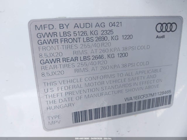 Aukcja sprzedaży 2021 Audi Q3 Premium Plus 45 Tfsi S Line Quattro Tiptronic, vin: WA1EECF37M1128465, numer aukcji: 44815690